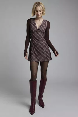 Daisy Street Bow Detail Plaid Mini Dress