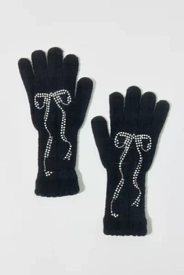 Rhinestone Bow Knit Glove