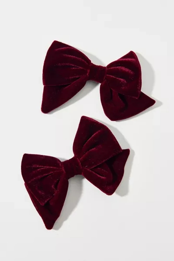 Small Velvet Hair Bow Barrette Set