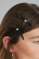 Pearl Bow Mini Hair Clip Set