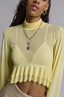 AFRM Pru Sheer Mesh Ruffle Turtleneck Top