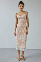 AFRM Nissa Lace Trim Mesh Midi Dress