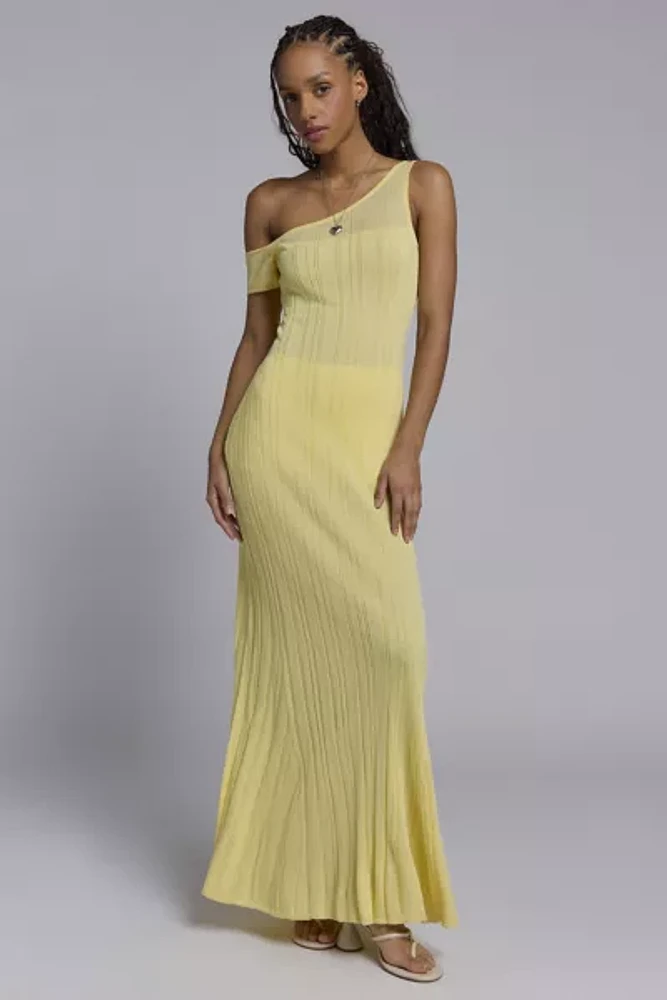 AFRM Hoda Sheer Asymmetric Sweater Maxi Dress