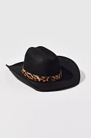 Leopard Trim Suede Cowboy Hat