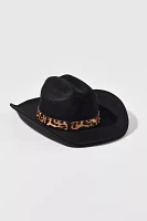 Leopard Trim Suede Cowboy Hat