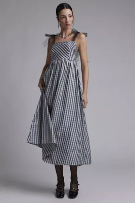 Sister Jane Cindy Check Bow Strap Midi Dress