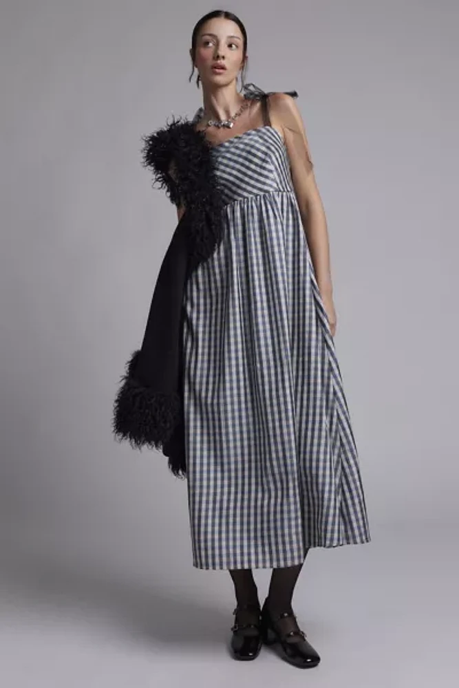 Sister Jane Cindy Check Bow Strap Midi Dress