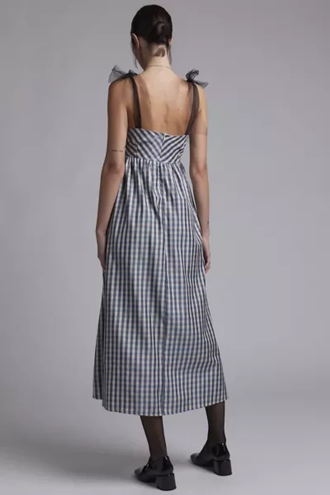 Sister Jane Cindy Check Bow Strap Midi Dress