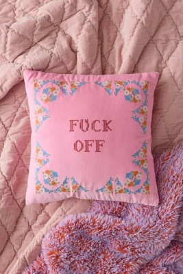 F Off Embroidered Throw Pillow