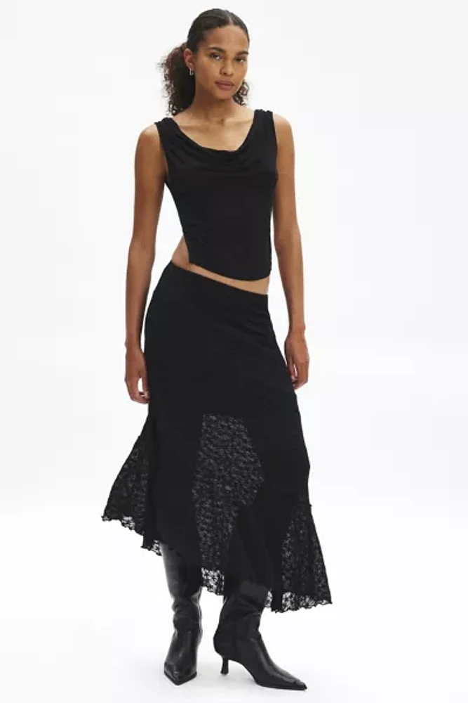 Silence + Noise Serene Asymmetric Lace Midi Skirt