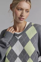 BDG Tashi Argyle Oversized V-Neck Sweater