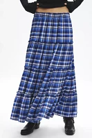 Urban Renewal Remnants Plaid Tiered Maxi Skirt