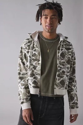 BDG Bonfire Camo Graphic Cropped Full Zip Hoodie Sweatshirt