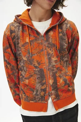 BDG Bonfire Camo Graphic Cropped Full Zip Hoodie Sweatshirt