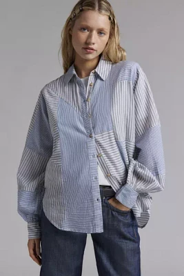 BDG Caroline Spliced Striped Button-Down Shirt