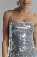 Motel Rone Silver Chrome Sequin Drop Waist Mini Dress