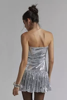 Motel Rone Silver Chrome Sequin Drop Waist Mini Dress