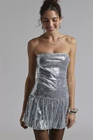 Motel Rone Silver Chrome Sequin Drop Waist Mini Dress