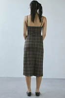 Motel Delfina Lace Trim Plaid Slip Midi Dress