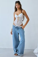 Mucci Aryanna Sheer Lace Corset-Tie Bodysuit