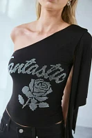 Fantastic Baby Asymmetric One-Shoulder Embellished Graphic Top