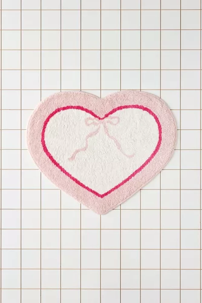 Heart Shape Bow Plush Tufted Bath Mat