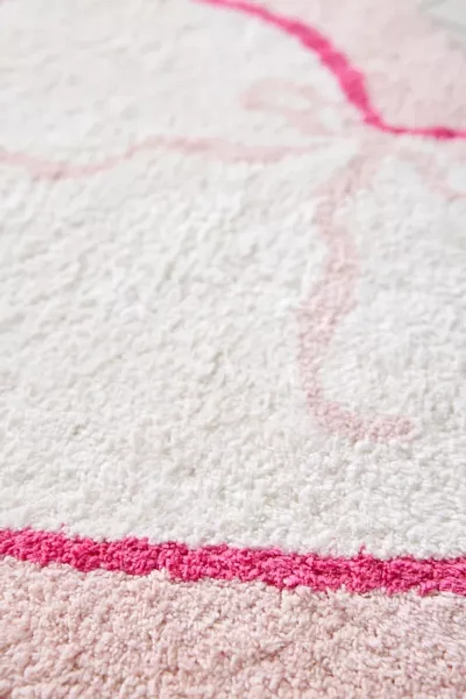 Heart Shape Bow Plush Tufted Bath Mat