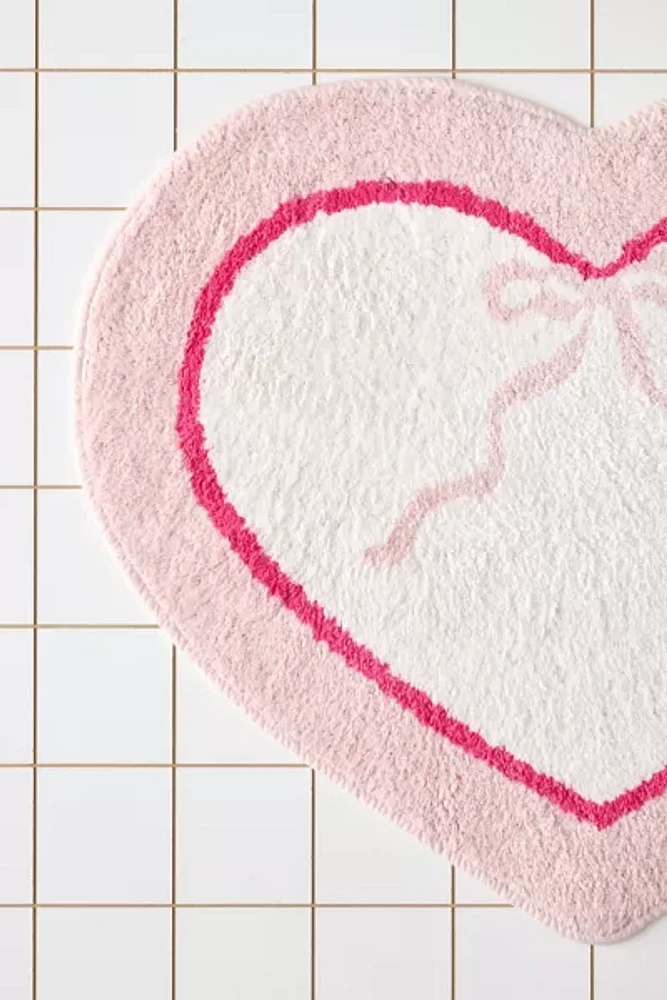 Heart Shape Bow Plush Tufted Bath Mat