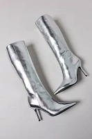 Charles & Keith Metallic Silver Pointed Toe Knee-High Boot