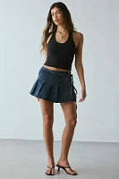 Abrand Pleated Wrap Denim Mini Skirt