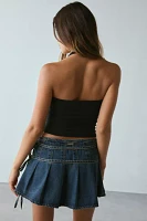 Abrand Pleated Wrap Denim Mini Skirt