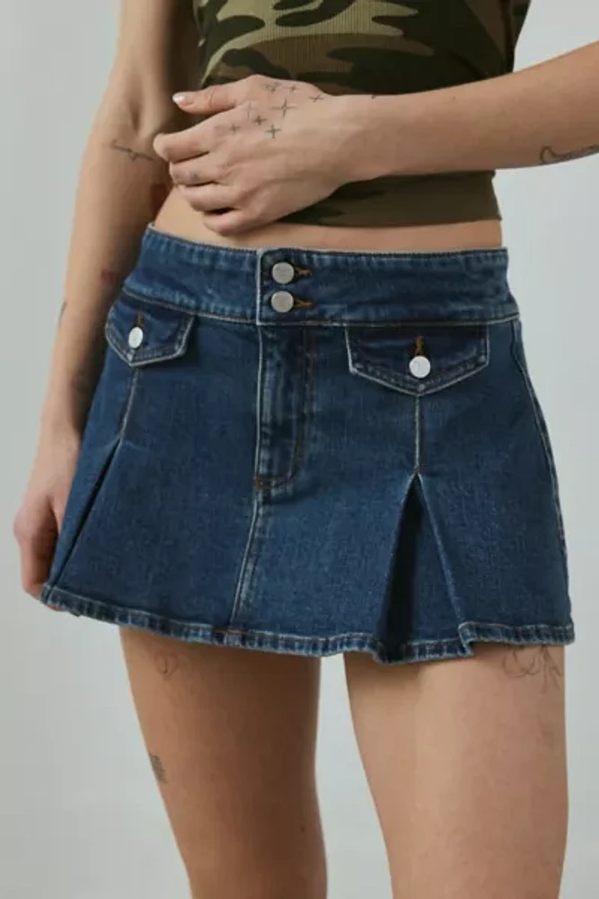 Abrand Petra 95 Mid-Rise Pleated Denim Mini Skirt