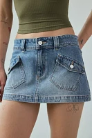 Abrand 99 Liv Low-Rise Flap Pocket Denim Micro Skirt