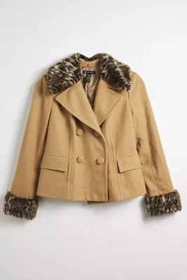 Vintage Faux Fur Leopard Trim Jacket