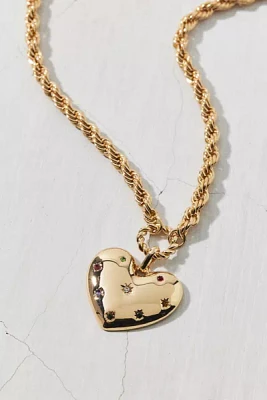 Statement Gem Heart Rope Chain Necklace