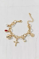 Scarlet Rhinestones And Pearl Chain Charm Bracelet