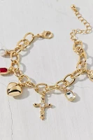 Scarlet Rhinestones And Pearl Chain Charm Bracelet