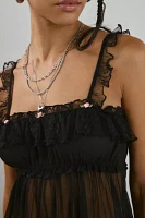 Out From Under Tiered Ruffle Sheer Mesh Slip Dress