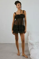 Out From Under Tiered Ruffle Sheer Mesh Slip Dress