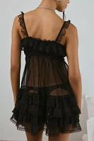 Out From Under Tiered Ruffle Sheer Mesh Slip Dress