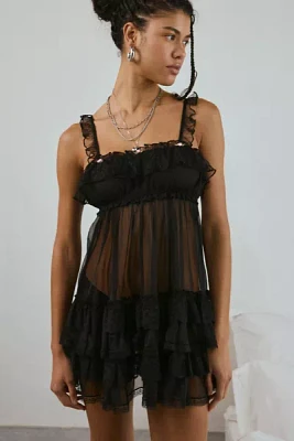 Out From Under Tiered Ruffle Sheer Mesh Slip Dress