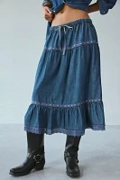 Kimchi Blue Laina Tiered Prairie Denim Midi Skirt