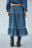 Kimchi Blue Laina Tiered Prairie Denim Midi Skirt