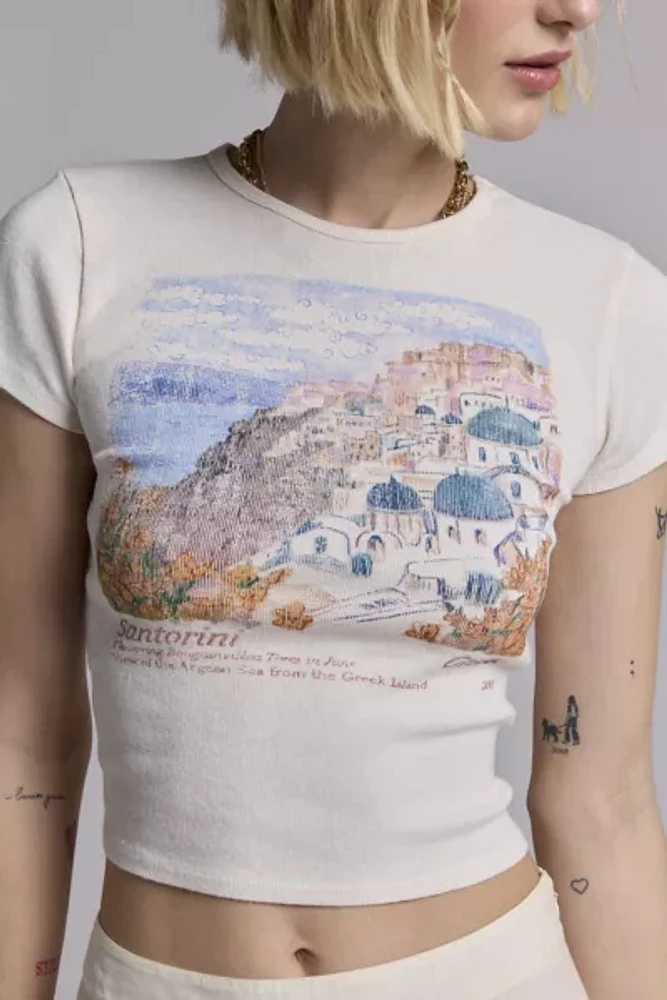 UO Too Perfect Santorini Graphic Baby Tee