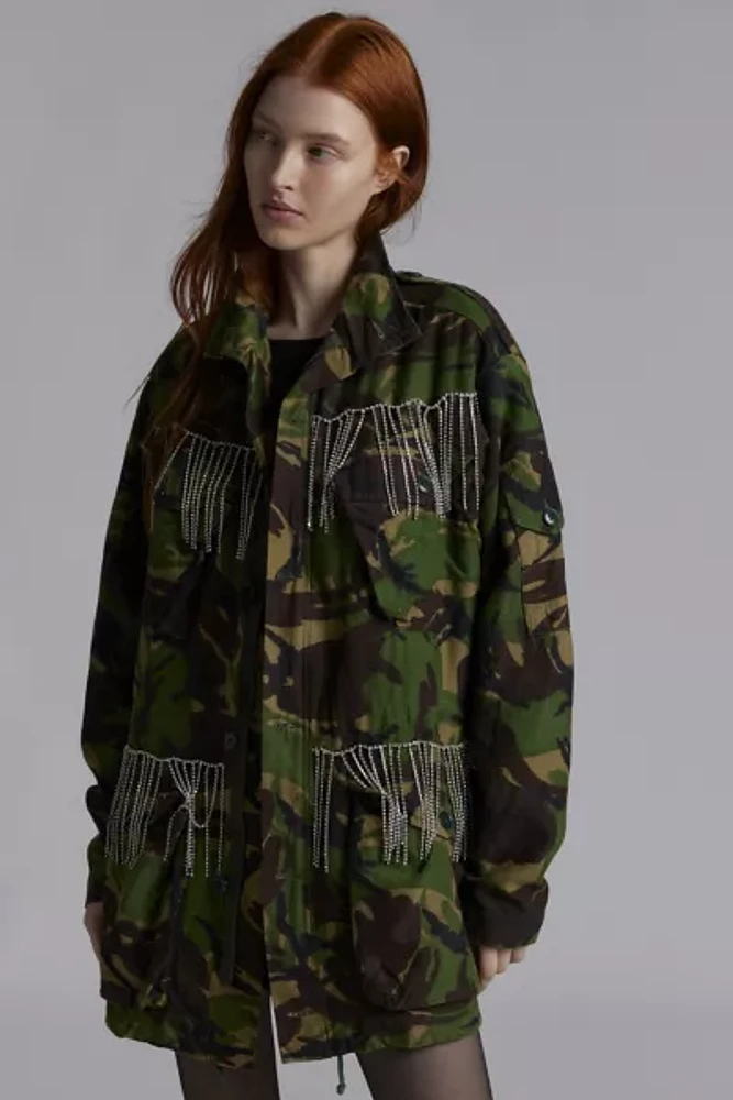 Urban Renewal Remade Rhinestone Fringe Camo Jacket