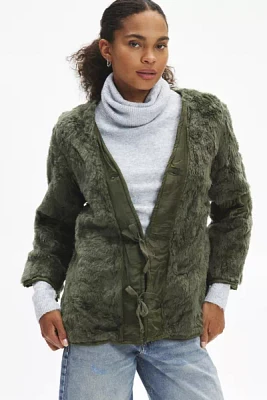 Urban Renewal Vintage Fluffy Tie-Front Surplus Jacket