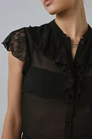 Motel Lada Lace-Trim Chiffon Button-Down Blouse