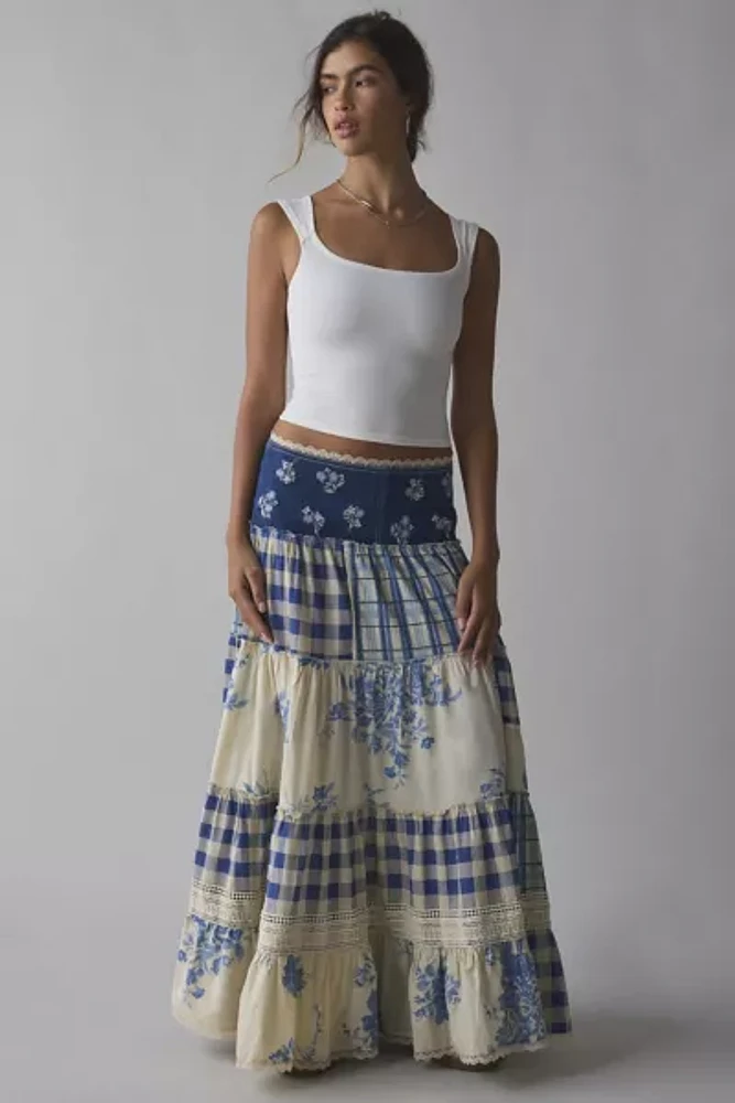 Kimchi Blue Amelia Crafted Patchwork Lace Trim Maxi Skirt