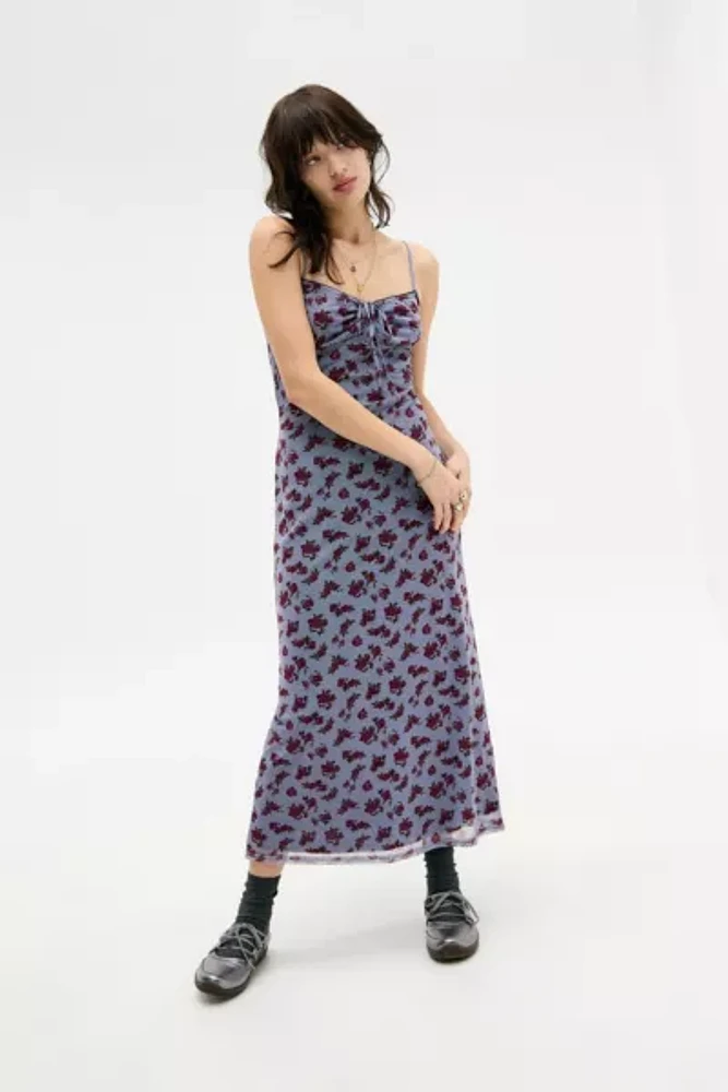UO Floral Tie-Front Mesh Maxi Dress