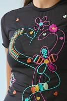 Only Hearts Love Me Tender Embroidered Mesh Baby Tee Mini Dress
